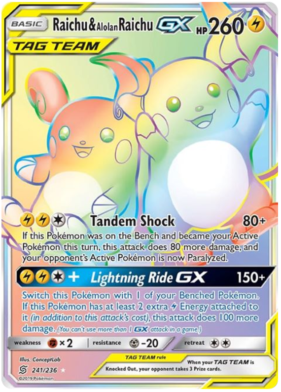 Raichu Alolan Raichu GX Unified Minds 241 Pokemon Card