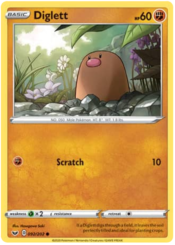 Diglett Sword Shield 92 Pokemon Card