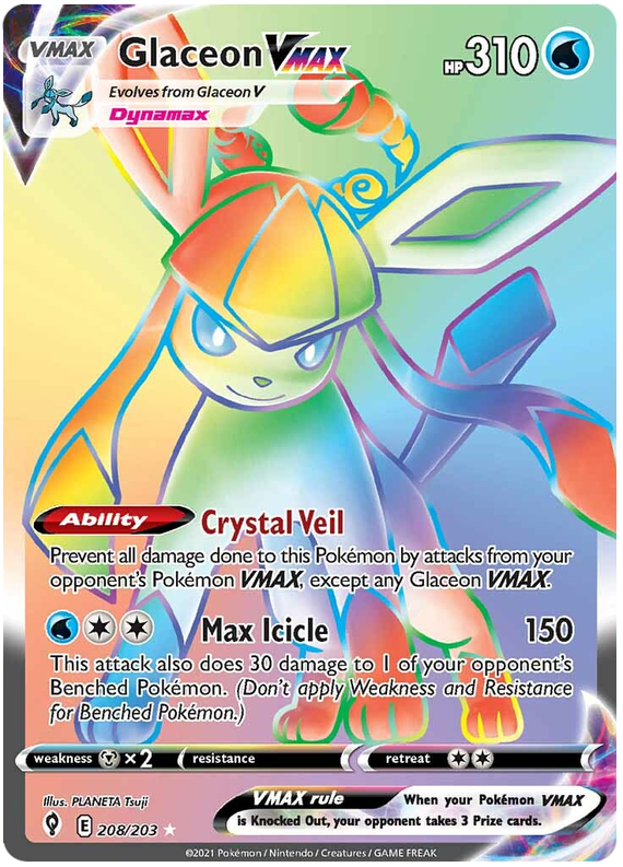 Glaceon VMAX Evolving Skies 208 Pokemon Card Glaceon VMAX Evolving Skies 208 Pokemon Card