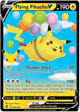 Carta do 25º Aniversário de Holo Pikachu em segunda mão durante 22