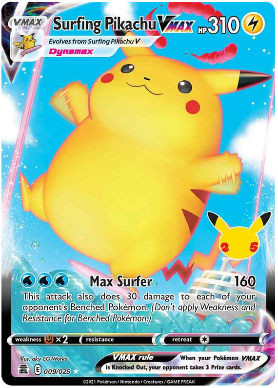 Surfing Pikachu VMAX Celebrations 9 Pokemon Card