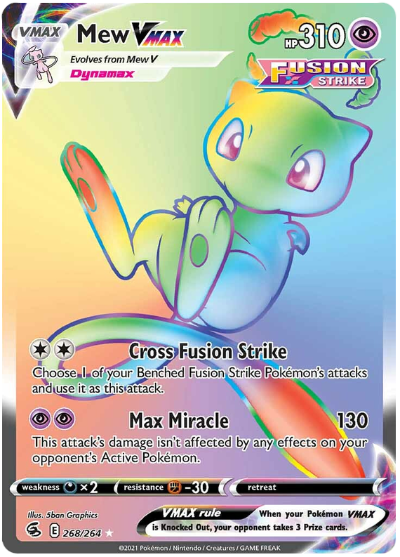 Pokemon Trading Card Game 268/264 Mew VMAX : Rare Rainbow Card : SWSH-08  Fusion Strike - Trading Card Games from Hills Cards UK