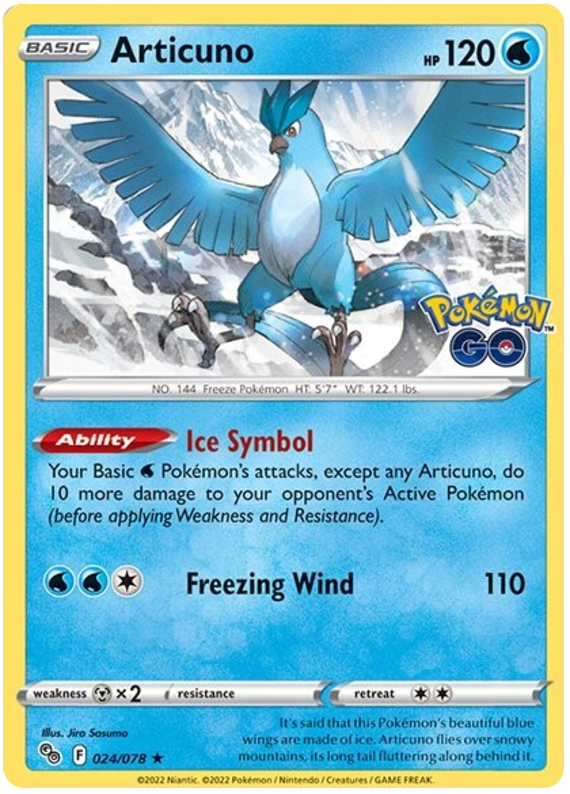 Articuno Pokemon Go 24 Pokemon Card