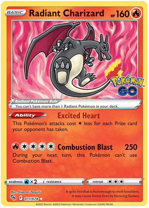 Radiant Charizard Pokemon Go 11 Pokemon Card