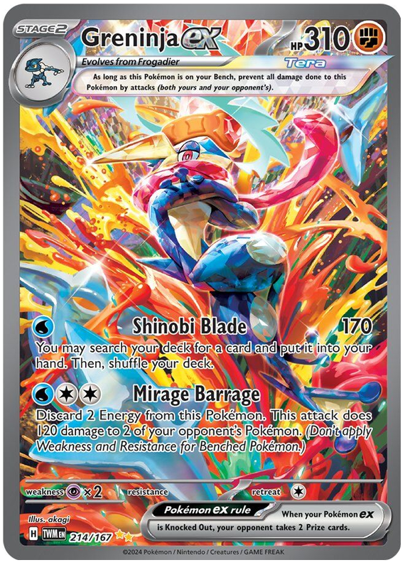 Pokemon Greninja Ex 198/167 Twilight Masquerade Secret Rare Full Art Card - Mint Condition